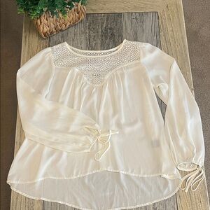 Charlotte Russe Cream Crochet Yoke Long Sleeve Blouse
